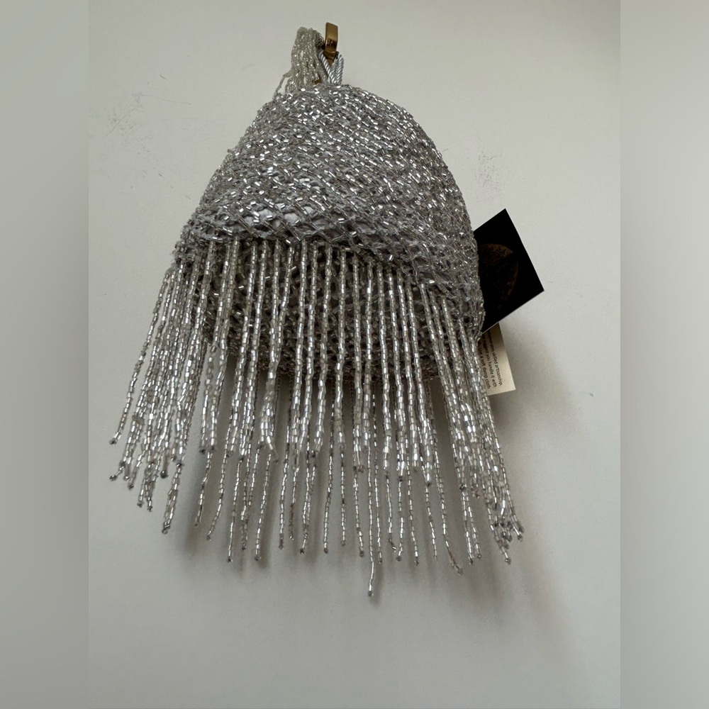 Silver Beaded Clutch with Fringe - Picture 6 of 6